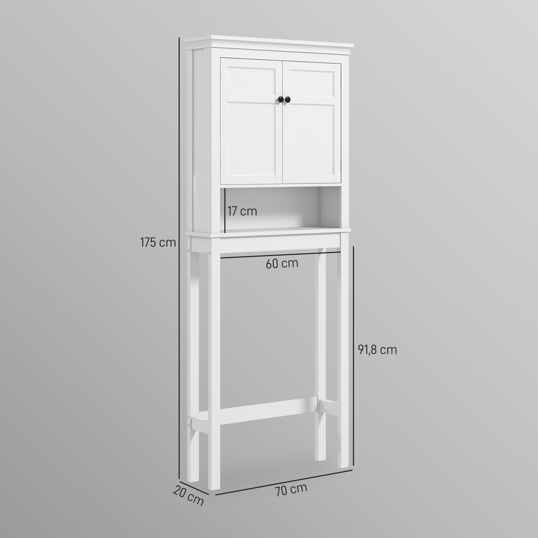 Meuble WC dessus de toilette meuble machine à laver meuble salle de bain placard 2 portes étagères réglables blanc