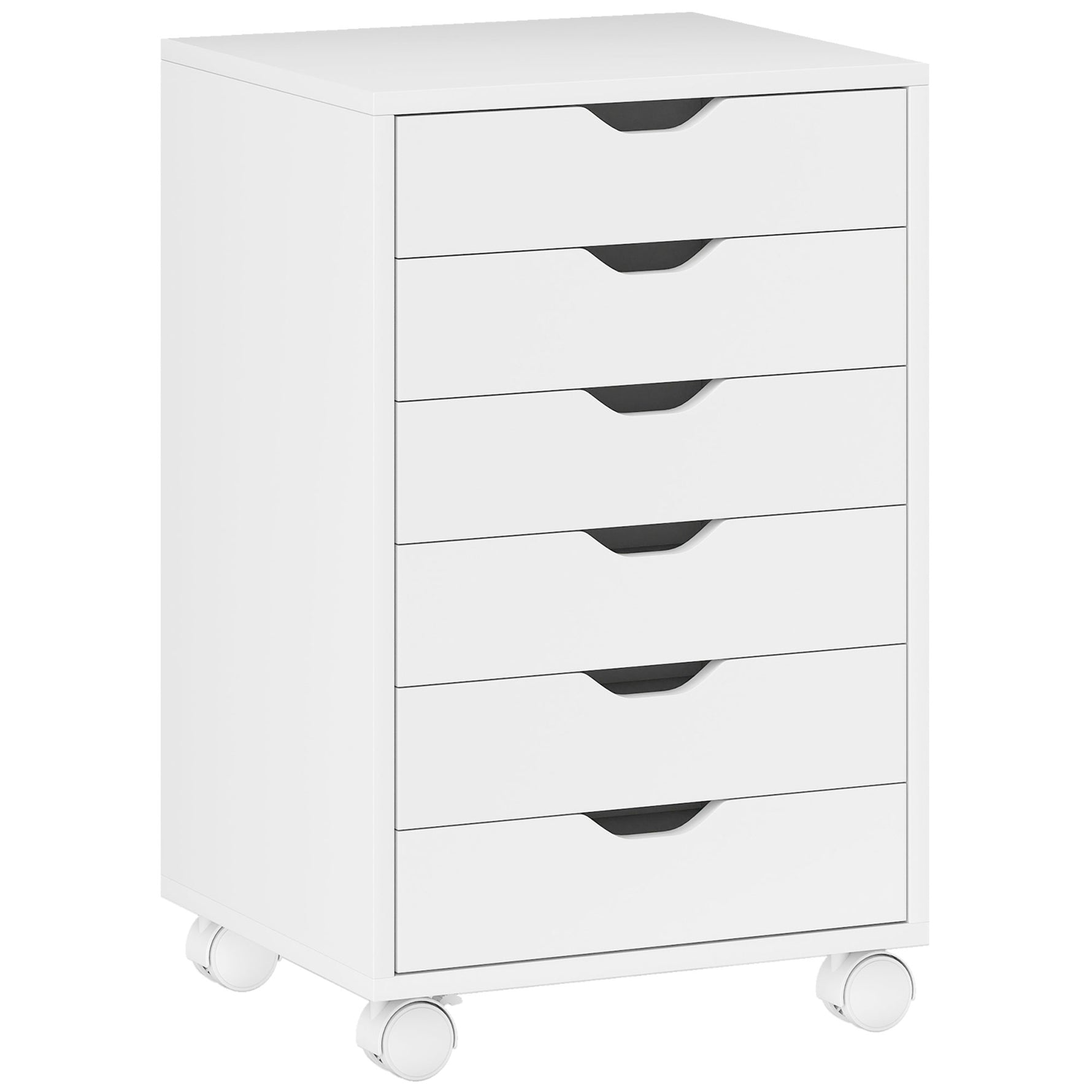 Caisson de Bureau Mobile avec 6 Tiroirs Silencieux, Caisson de Rangement sur Roulettes,  40 x 35 x 63 cm, Blanc