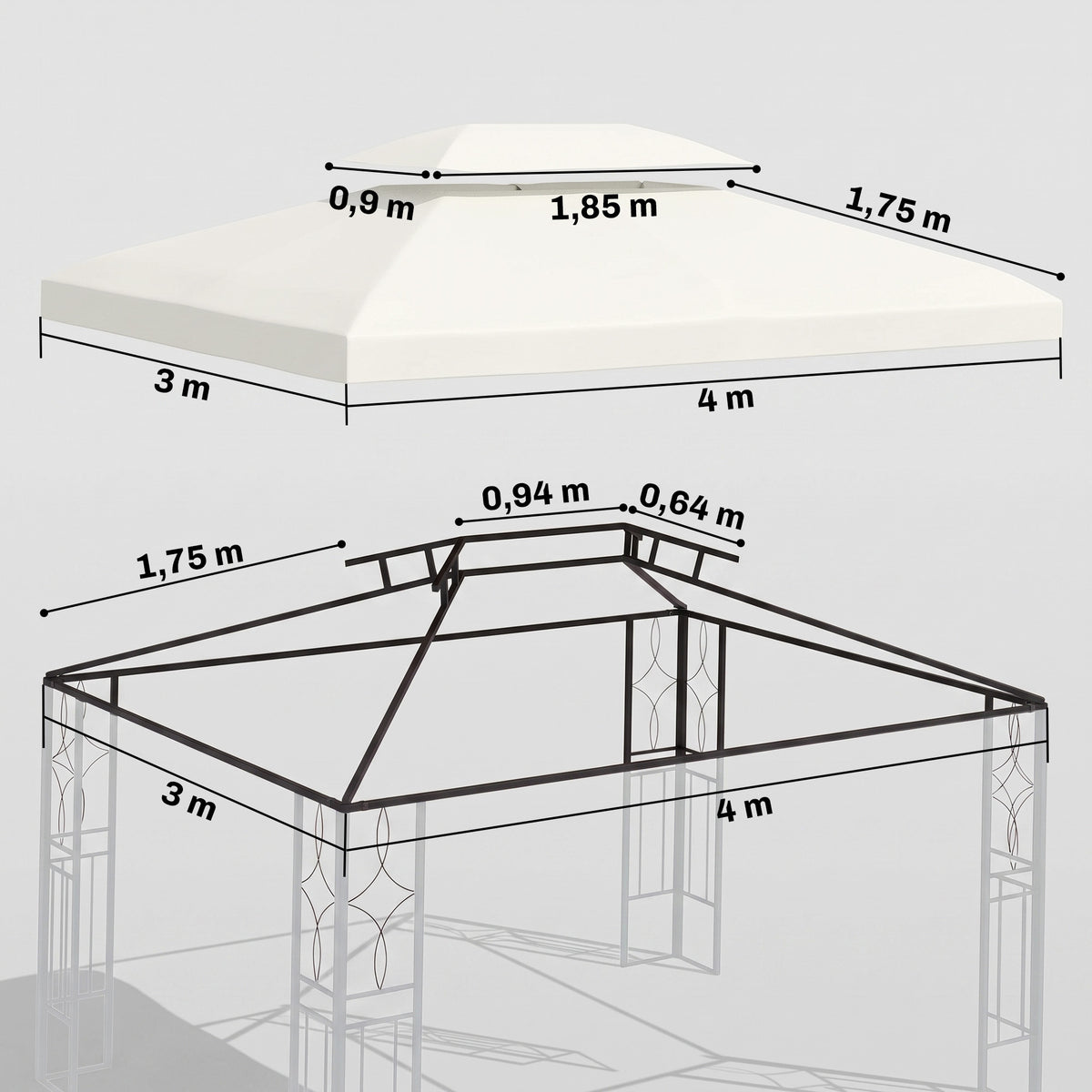 Toldo de repuesto para cenador crema 3 x 4 m