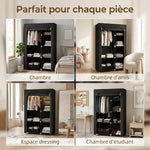 Armoire penderie multi-rangement - 6 étagères, 1 barre - non tissé noir