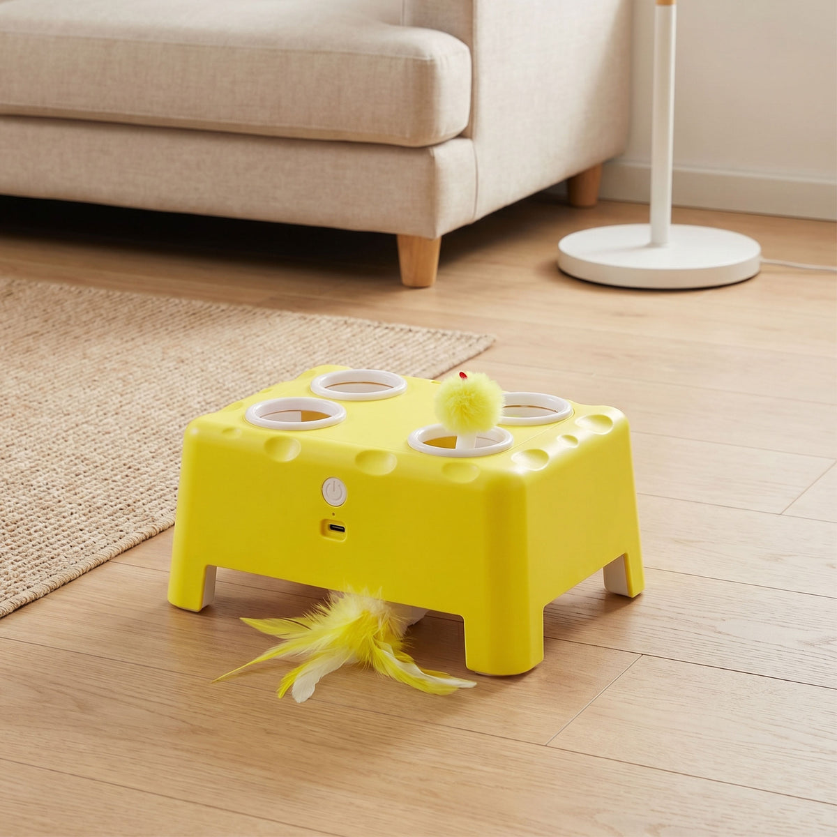 Jouet Interactif pour Chats d'Intérieur Rechargeable, 3 Modes Réglables Repos Intelligent, 18,8 x 14 x 6 cm, Jaune