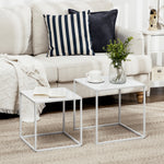 2er-Set Couchtische, 2er-Set Satztische für das Wohnzimmer, modular, aus Stahl, Industriestil, mattweiß