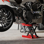 Motorfiets schaarlift 500 kg, hefhoogte 10-37 cm - Stalen motorlift met antislip-platform - Offroad-werkplaatsstandaard voor onderhoud, rood