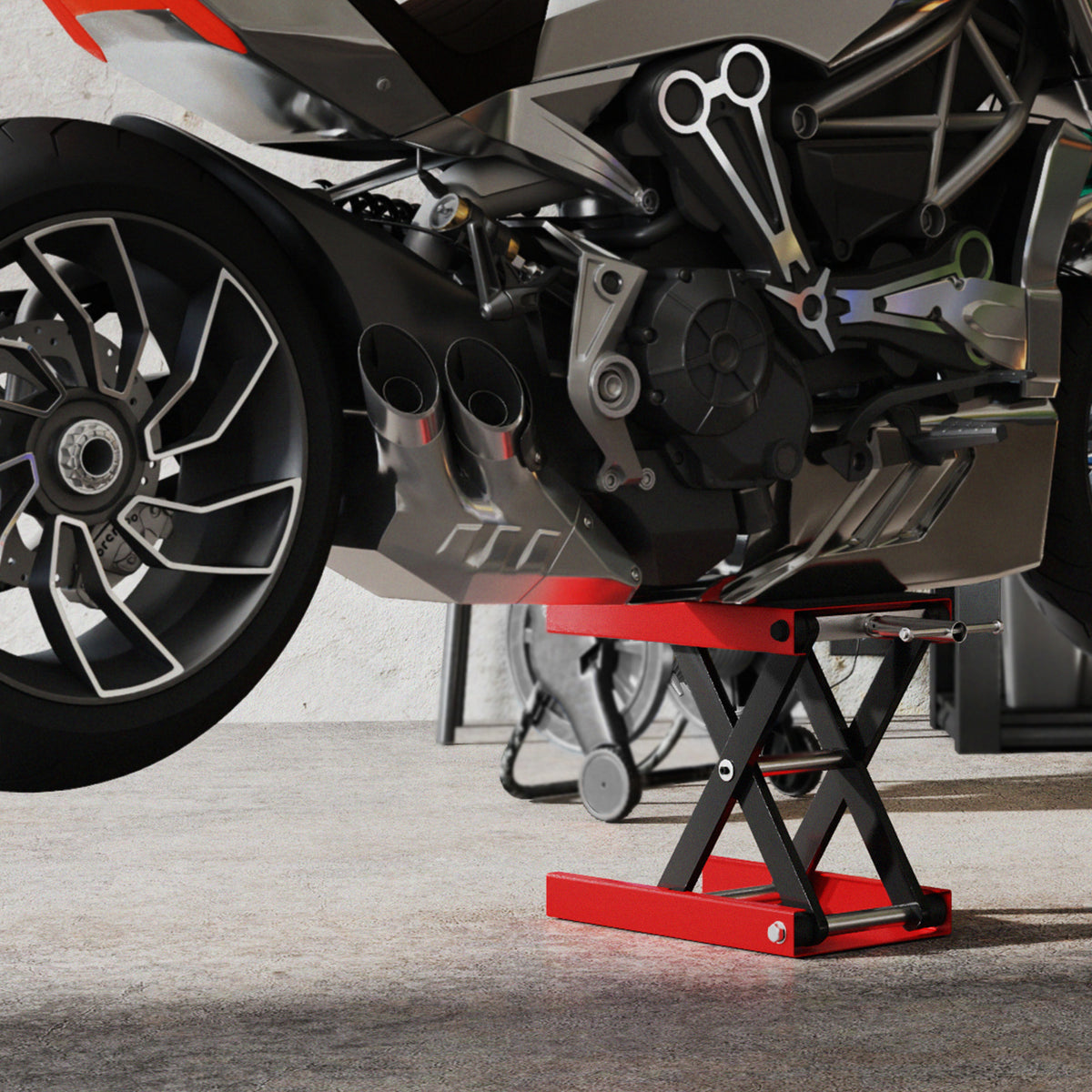 Motorfiets schaarlift 500 kg, hefhoogte 10-37 cm - Stalen motorlift met antislip-platform - Offroad-werkplaatsstandaard voor onderhoud, rood