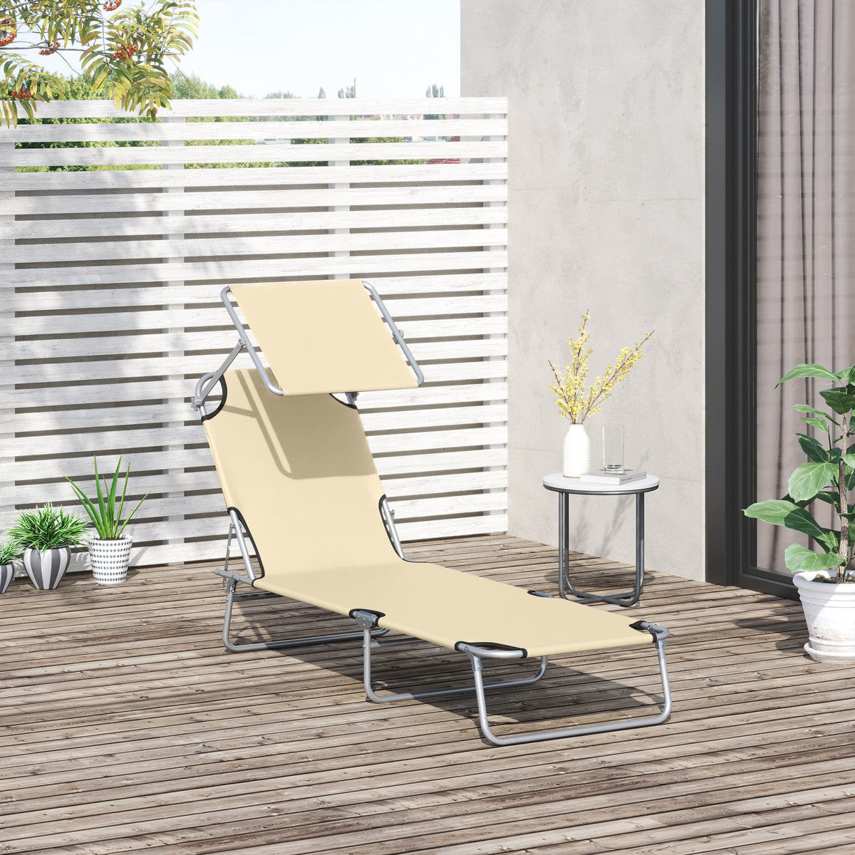 Transat Bain de Soleil Pliable Chaise Longue Pliante Dossier Inclinable Multi-positions et Pare-Soleil réglable