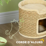 Tonneau à gratter pour chat, tonneau à chat, recouvert de peluche, capacité de 5 kg, Ø 38 x 37H cm kaki et beige