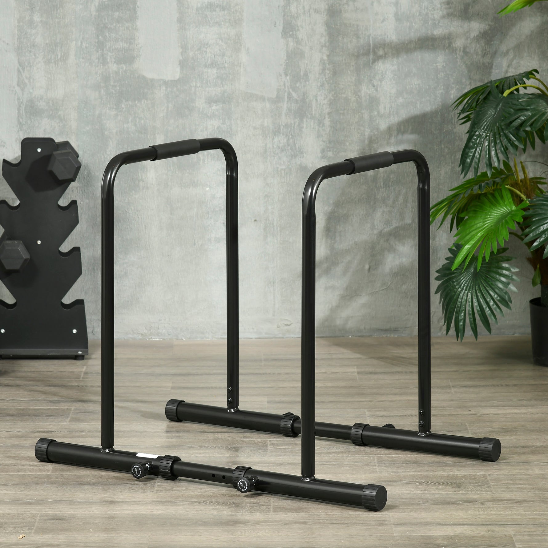 Dips Barre Parallèle Station de Musculation en Acier, Hauteur et Espacement Réglables, 90-102x65x80-90cm, Noir