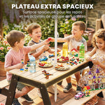 Table de pique-nique enfants avec parasol, 3 en 1 salon de jardin en bois pour enfants 3-6 ans avec 2 boîtes, naturel