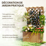 Jardinière avec treillis, bac à fleurs en bois massif avec trous de drainage et doublure, 64 x 33 x 122 cm, bois naturel