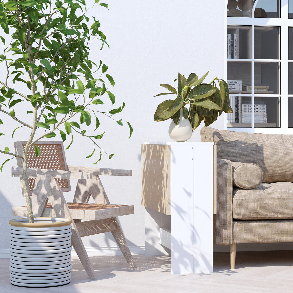 Table de cuisine pliable 103L x 76l x 74H cm en bois bicolore chêne blanc