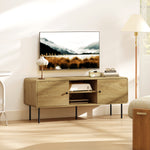 Meuble TV, meuble télé jusqu'à 55 pouces avec 2 portes, 2 compartiments ouverts, pieds en acier, 120x40x50cm, chêne