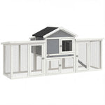 Poulailler clapier modèle chalet multi-équipé : rampes, nichoirs, plateau, en bois massif 204 x 85 x 93 cm gris