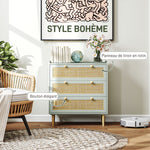 Commode design bohème en rotin avec 3 tiroirs, meuble de rangement pour le salon, le couloir, l'entrée, vert olive