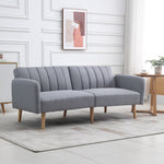 Canapé Convertible 2 Places Design scandinave Dossier inclinable 3 Positions Pieds Bois Tissu Aspect Lin Gris-9