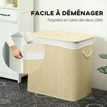 Panier à linge à trois compartiments avec couvercle, panier à linge en bambou 144 L avec poignées en corde