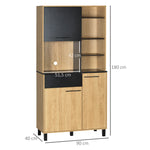 Armoire de cuisine multi-rangements avec tiroir 3 placards 4 niches et passe-câbles hauteur 180 cm noir et bois naturel