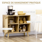 Meuble de rangement buffet 1 porte cannage effet bois - dim. 80L x 39l x 70H cm
