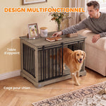 Cage pour Chien en Bois et Acier avec Porte Coulissante, Table d'Appoint, Niche Moderne, 100x60x68cm, Effet Bois Gris