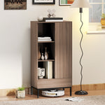 Buffet meuble de rangement avec placard à portes, tiroir, 3 compartiments ouverts et étagères réglables, gris