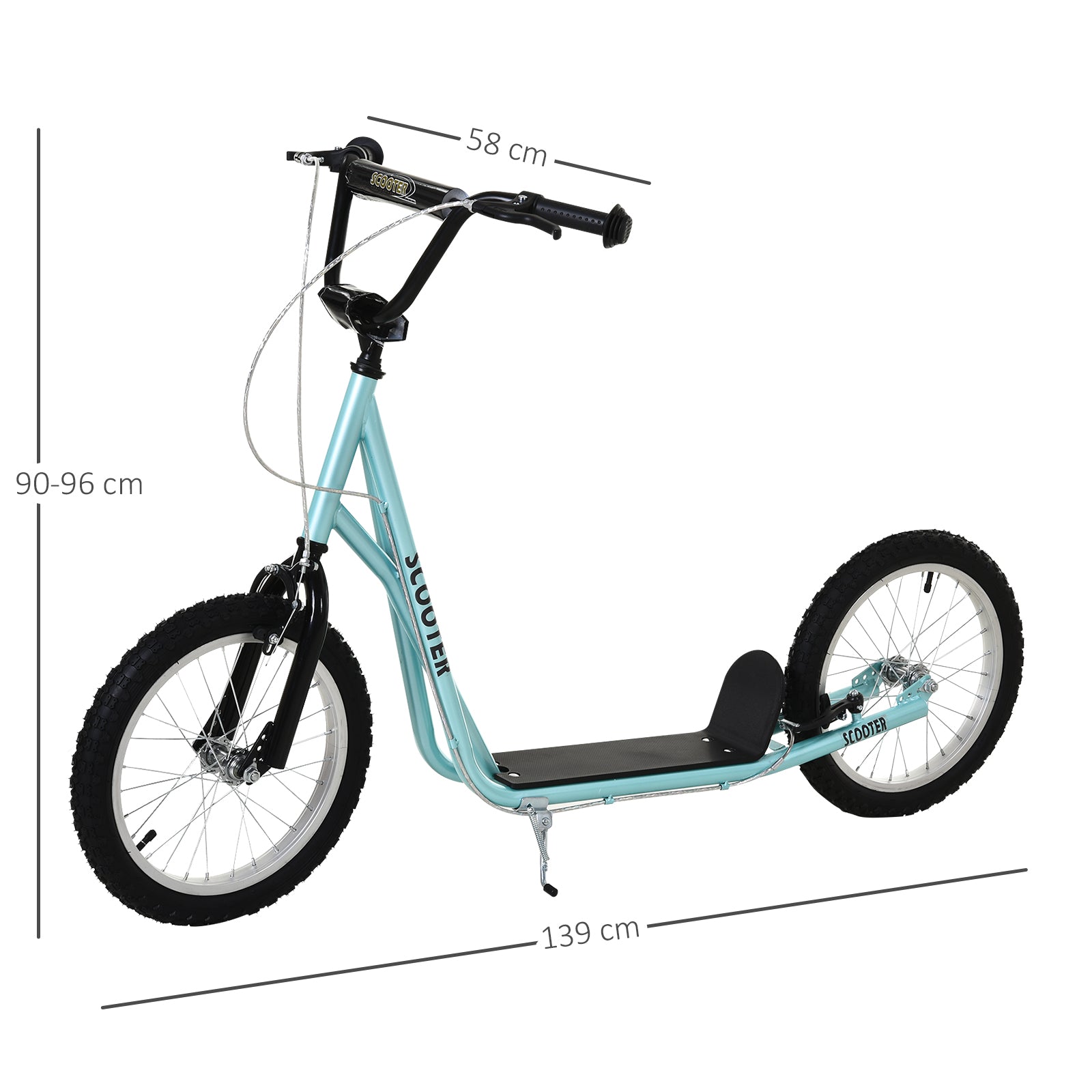 Trottinette patinette pour Enfants à partir de 5 Ans Grands pneus en Caoutchouc Guidon réglable poignée Frein et béquille Acier Charge max. 100 Kg Bleu