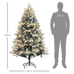 Sapin de Noël Artificiel 180 cm lumineux LED 793 Branches enneigées grand réalisme support en acier pliable Vert