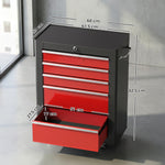 Carrello portautensili su ruote, Cassettiera da officina in acciaio a 5 cassetti bloccabile con 2 chiavi, 61,5 x 33 x 82,5 cm, rosso