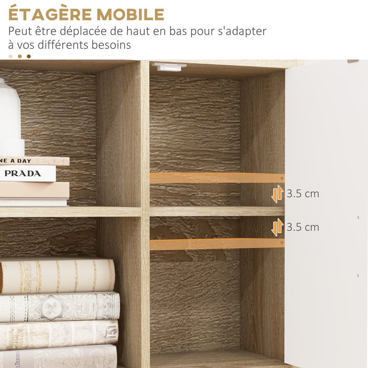 Bibliothèque scandinave 4 niches + 2 placards avec étagère dim. 80L x 24l x 123H cm Pieds effilés inclinés Bois Massif Chêne