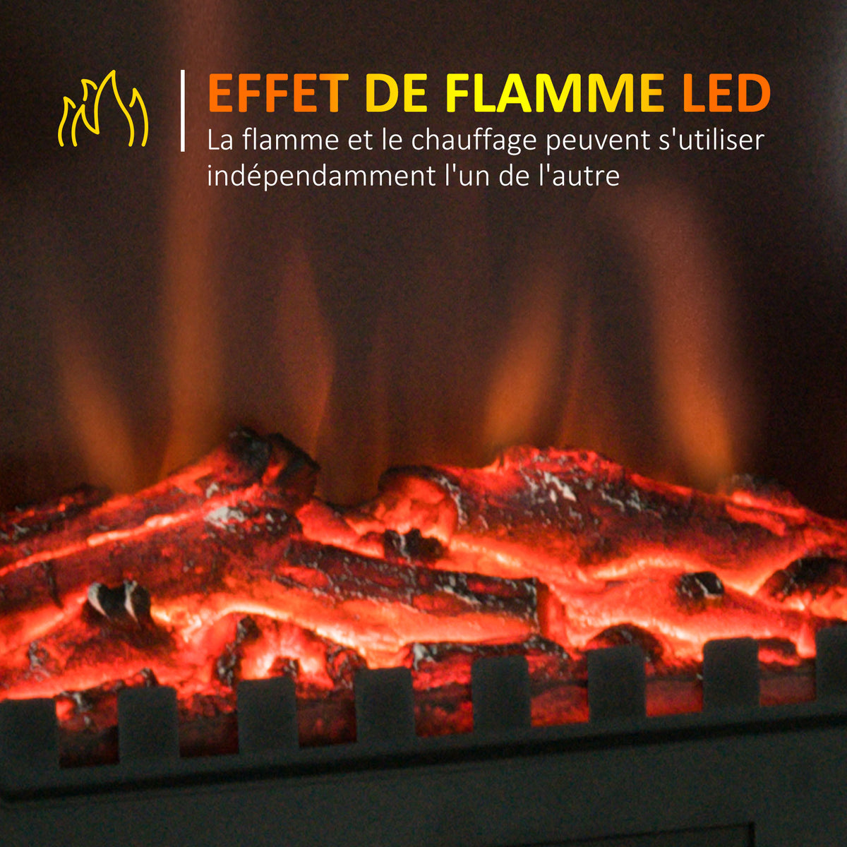 Cheminée électrique sur pied 1000/2000 W, fausse cheminée décorative avec effet flamme LED, protection contre la surchauffe, zone de couverture 15-30 m², noir