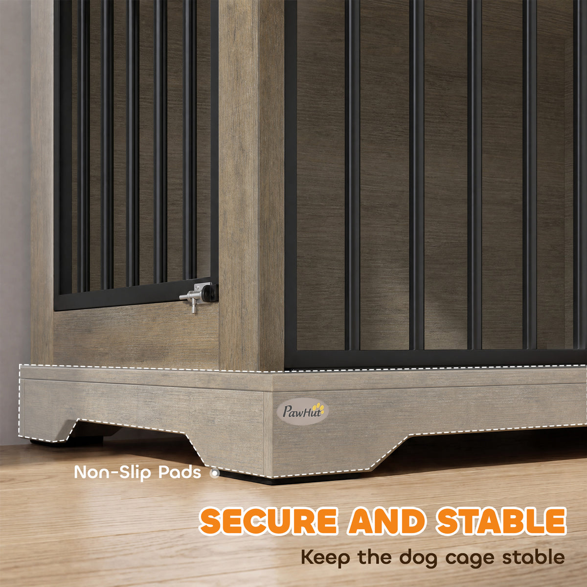 Cage pour Chien en Bois et Acier avec Porte Coulissante, Table d'Appoint, Niche Moderne, 100x60x68cm, Effet Bois Gris
