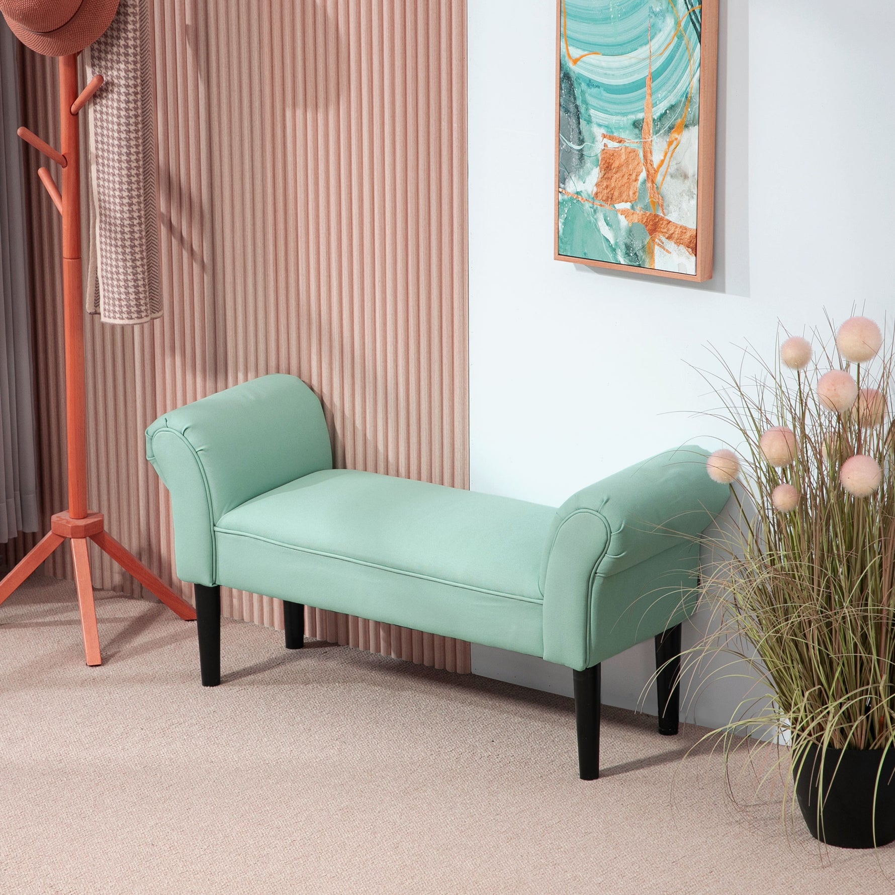Banc Entrée Bout de Lit Rembourré pour Chambre à Coucher, Tissu à Voile, vert, 102 x 36 x 51 cm