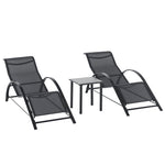 Lot de 2 bains de soleil chaise longue design contemporain table basse plateau verre trempé métal époxy textilène noir