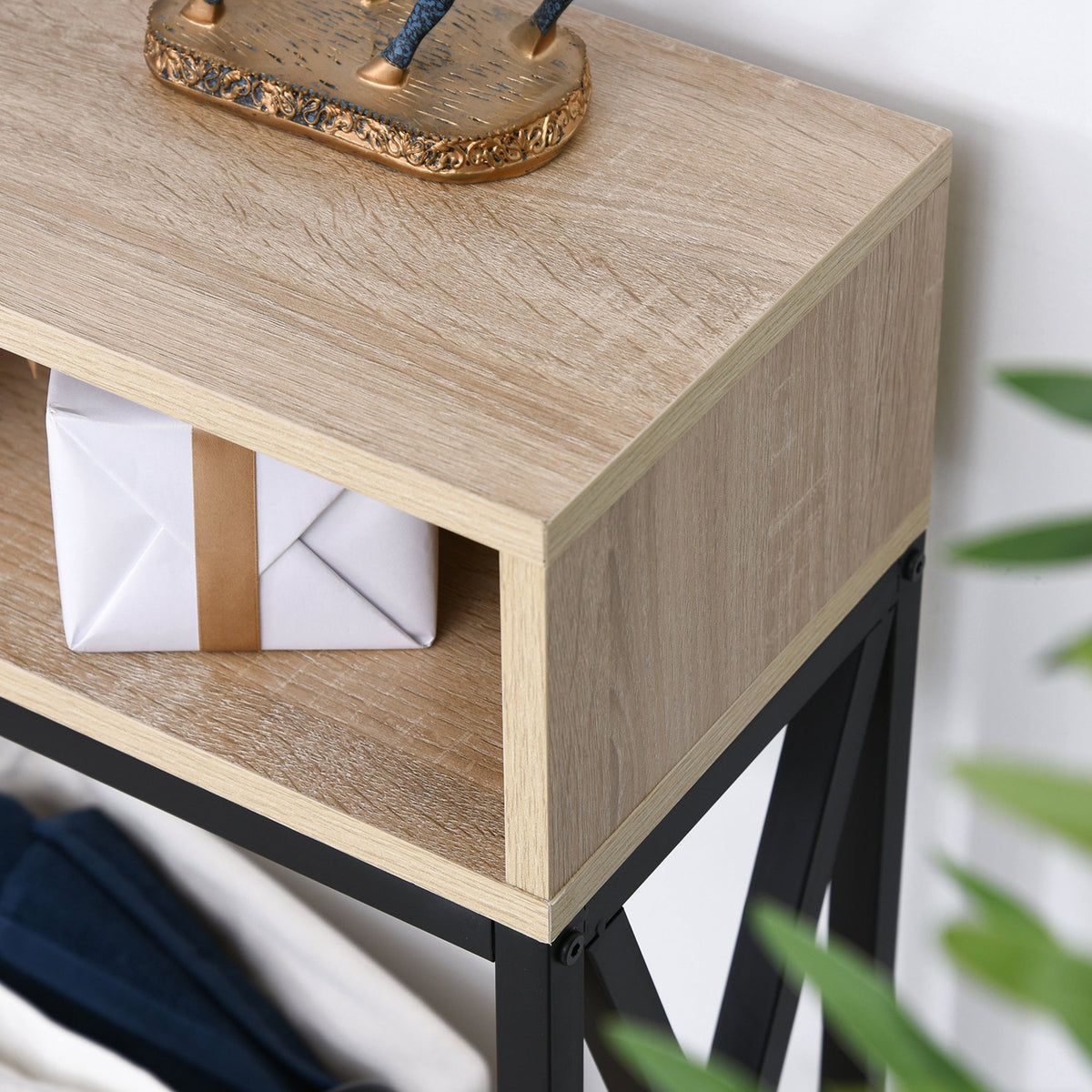 Table Console Table d'Entrée Industriel Multi-rangements 120 x 23,5 x 75 cm Bois Chêne