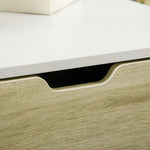 Table basse rectangulaire design contemporain 2 tiroirs 2 niches étagère verre trempé panneaux blanc aspect chêne clair