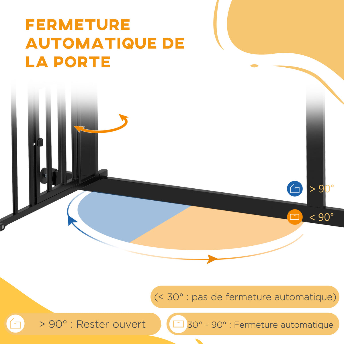 Barrière de sécurité animaux chien porte fermeture automatique sans perçage de 74 à 80 cm acier noir