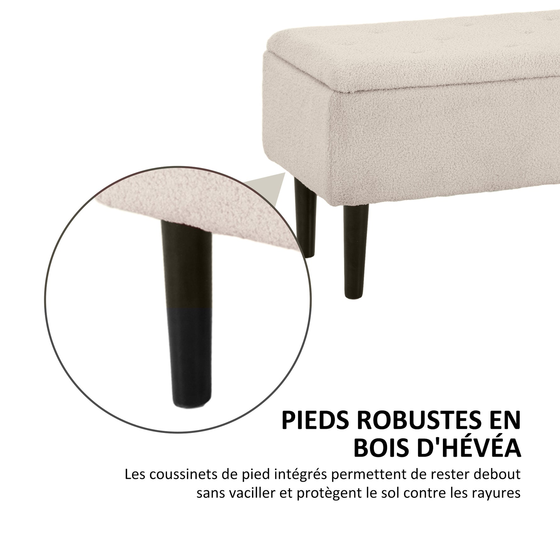 Banc de rangement coffre de rangement pieds en bois de caoutchouc 95 x 38 x 45 cm beige