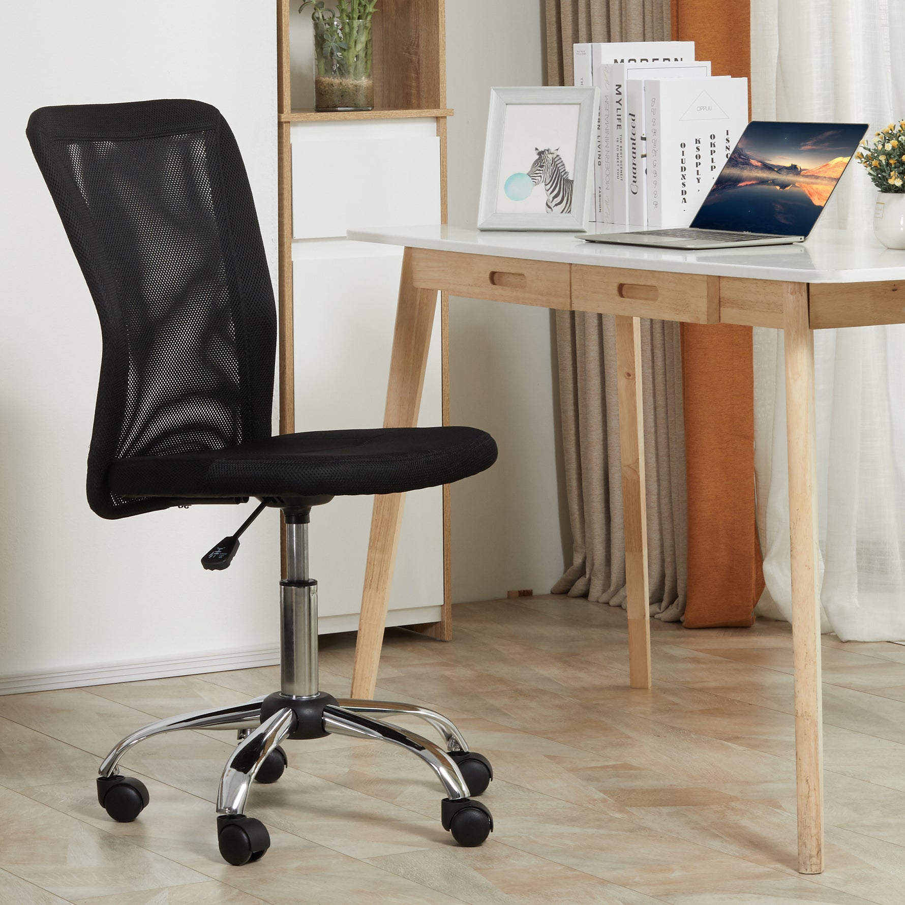 Chaise de Bureau Ergonomique, Fauteuil de Bureau, Hauteur Réglable, Piètement Chromé Noir