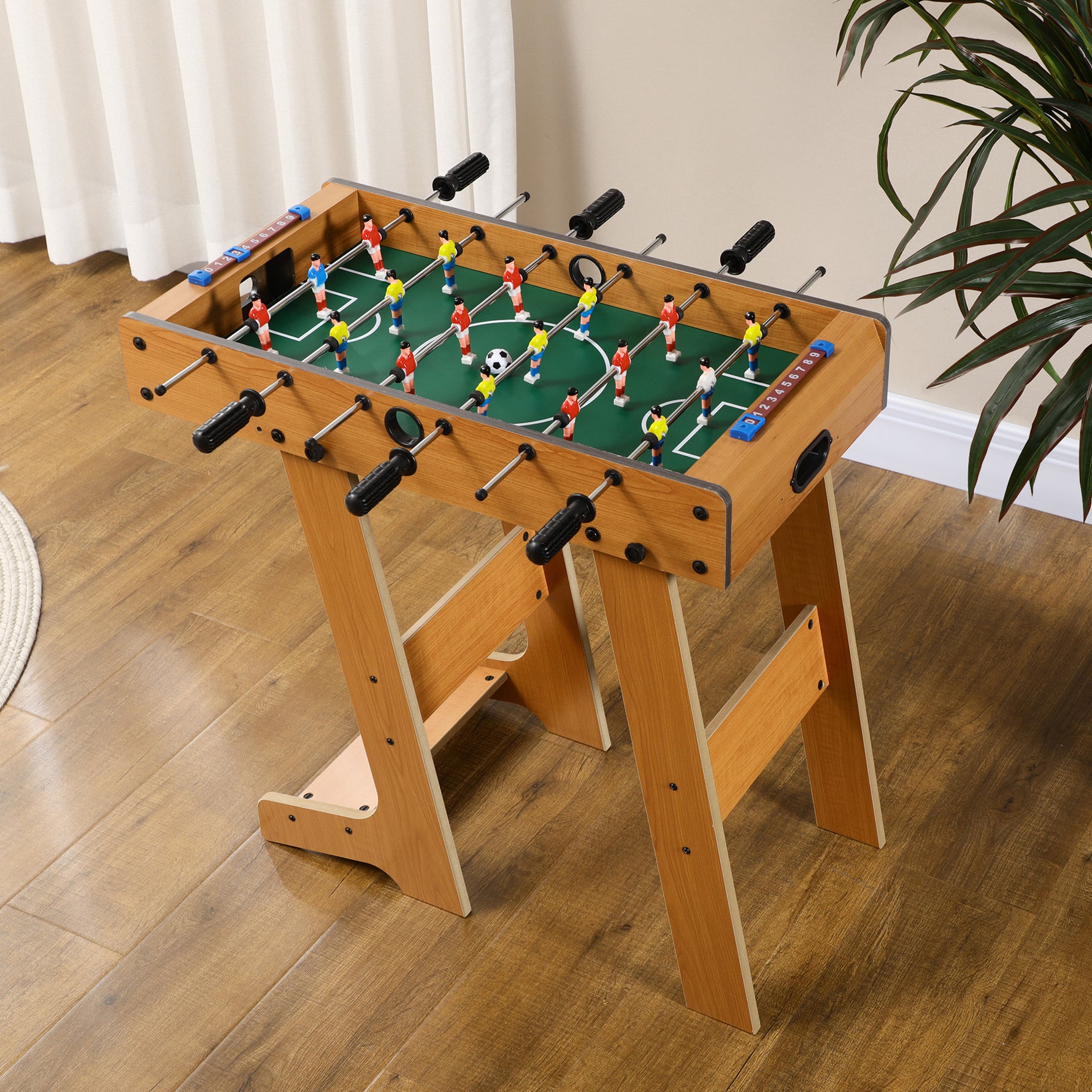 Babyfoot pliable en bois avec 18 joueurs, 2 ballons, 6 tiges et tableau de bord, pour adulte et enfant,  69 x 37 x 70 cm