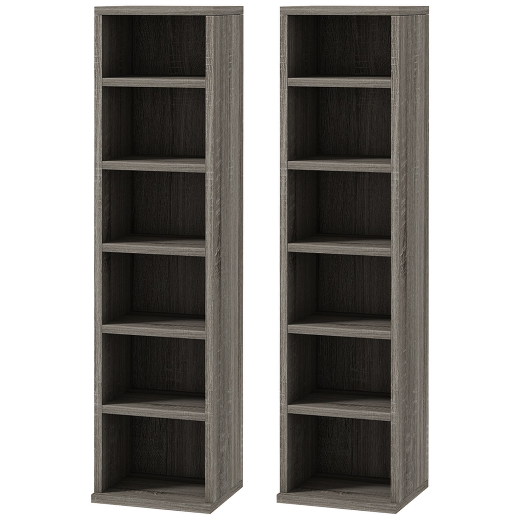 Lot de 2 étagères colonnes armoire de rangement CD-DVD 12 compartiments 21 x 22,5 x 88,5 cm capacité 204 CD gris foncé