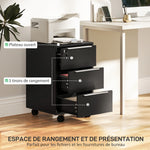 Caisson de bureau à roulettes avec 3 tiroirs et serrure, meuble rangement bureau sur roulettes, 40 x 40 x 63,5 cm, noir