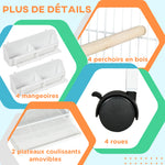 Volière intérieure cage à oiseaux sur roulettes design maison mangeoires perchoirs portes plateaux excréments amovibles
