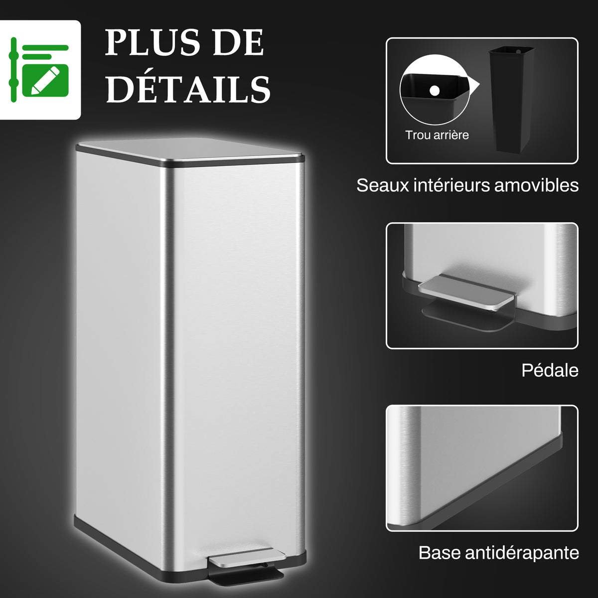 Poubelle de cuisine 20L, en acier inoxydable avec couvercle à fermeture douce, compacte avec seau intérieur amovible