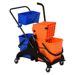 Chariot de ménage chariot de lavage professionnel essoreuse latérale seau 26 L + panier de rangements 78 x 45 x 95 cm métal et plastique orange
