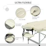 Draagbare opvouwbare massagetafel + draagtas max. belasting 225 kg in hoogte verstelbaar 210 x 90 cm crème