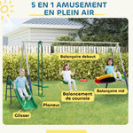 Balançoire Portique Enfants 5 en 1 avec Toboggan, 3 Balançoire, Face à Face, Hauteur Réglable, 3-8 ans, Multicolore