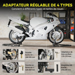 Béquille roue avant arrière charge 390 kg béquille d'atelier moto bras réglable en acier, fourche en forme de U + L noir