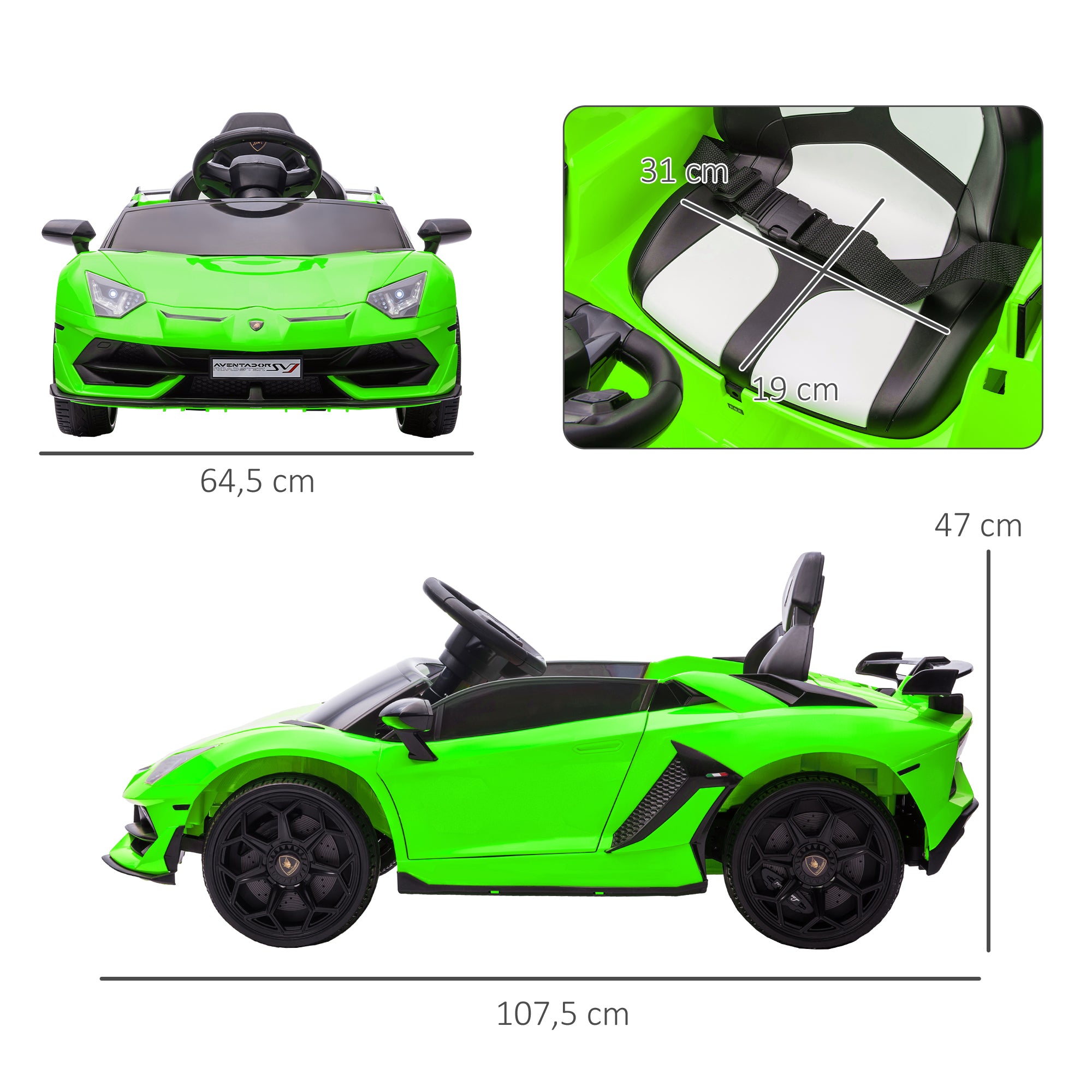 Elektroauto für Kinder, lizenziert Lamborghini Aventador SVJ 12V mit Flügeltüren, Fernbedienung, 3-5 km/h, grün