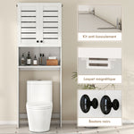 Meuble WC dessus de toilette/machine à laver avec placard à porte double, portes à persiennes, 67x31,5x190cm, blanc
