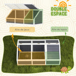 Maison enclos cage pour petit animal tortue en bois avec couvercle ouvrable, loquets, 2 espaces distincts, gris