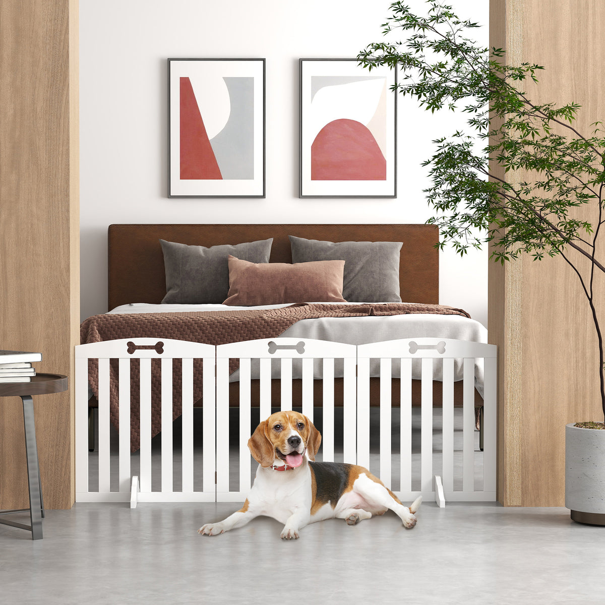 Cancelletto di sicurezza per cani cancelletto pieghevole per cani piedini di supporto punte antiscivolo 155 x 30 x 61 cm bianco