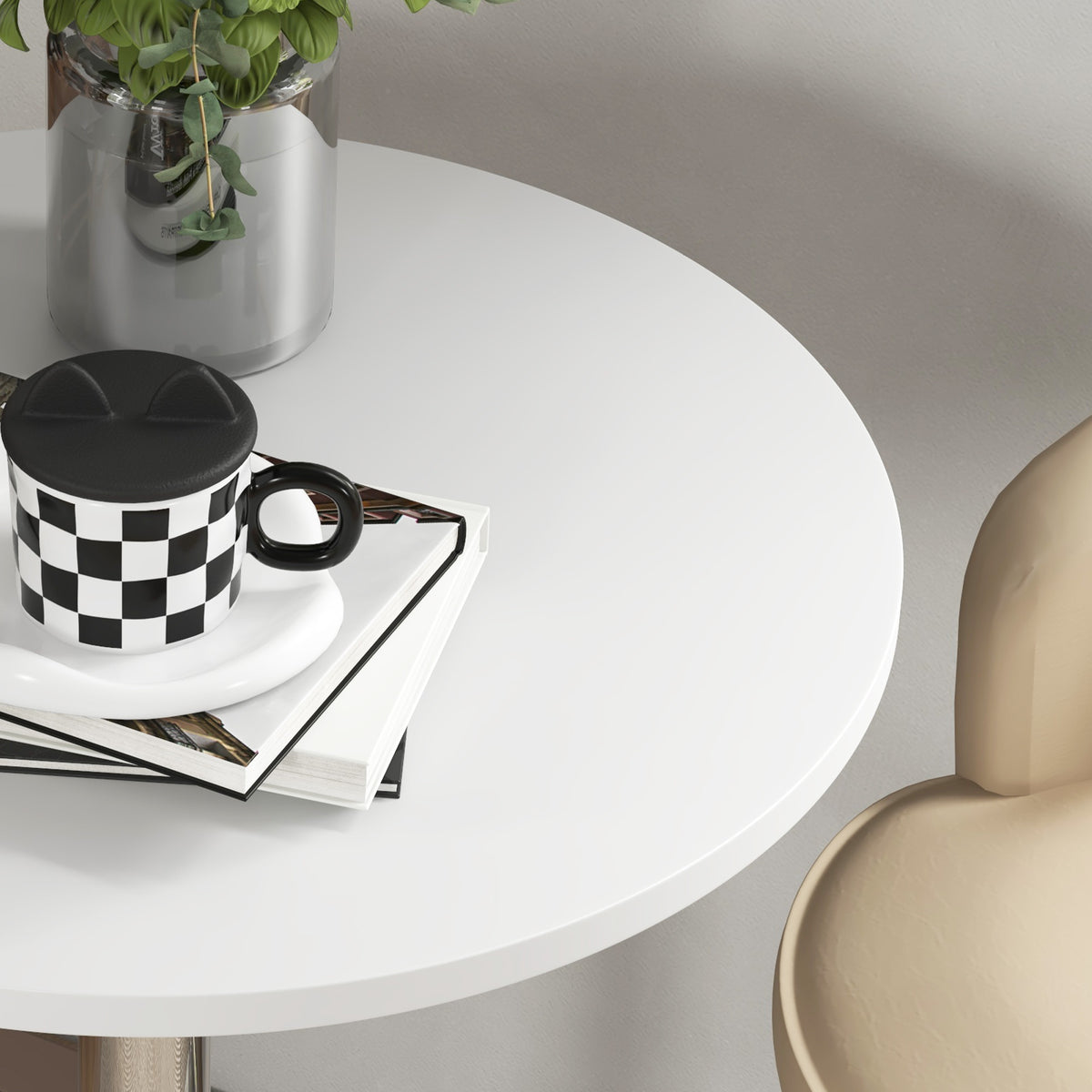 Table de bar ronde table haute cuisine réglable en hauteur 69-91 cm plateau pivotante à 360° blanc et argenté